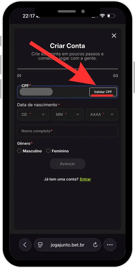 3. Criar conta: validar o CPF